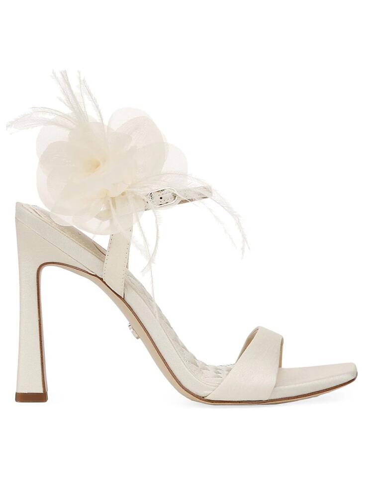 Sam Edelman Women's Leana Feather Trim Flower Appliqué Leather Sandals - Pearl Ivory Cover