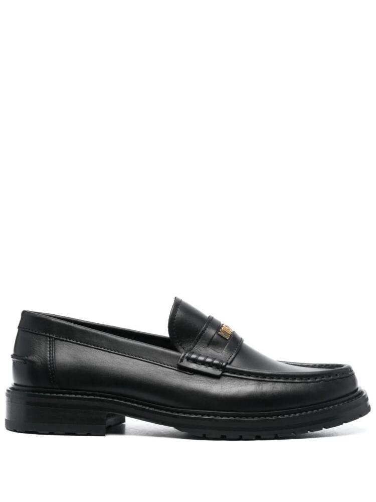 Moschino logo-lettering leather loafers - Black Cover