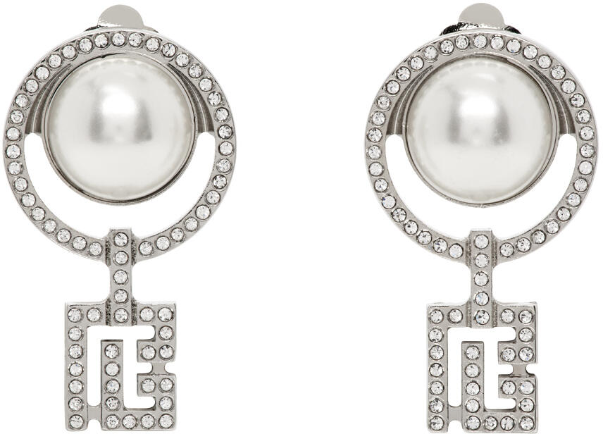 Balmain Silver Pearl Art Deco Rhinestones Earrings Cover