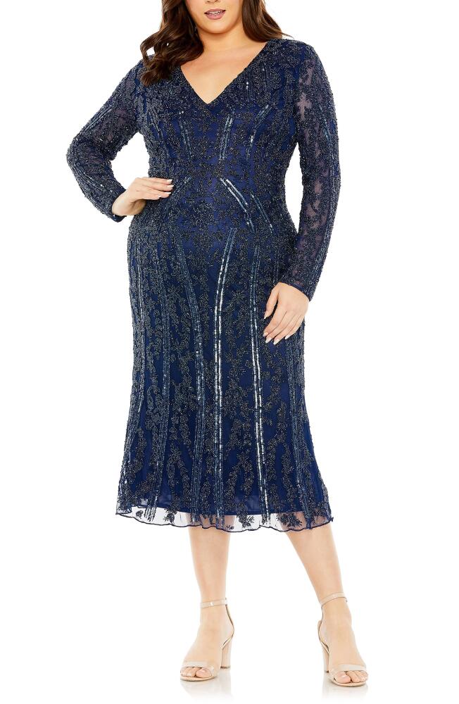 FABULOUSS BY MAC DUGGAL Embellished Long Sleeve Midi Cocktail Dress in Midnight Cover