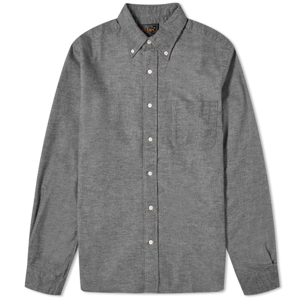 Beams Plus Men's Button Down Solid Flannel Shirt in Grey Cover