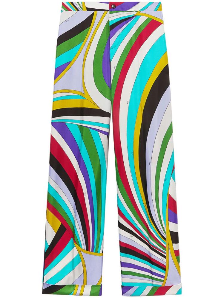 PUCCI logo-print silk flared trousers - Blue Cover