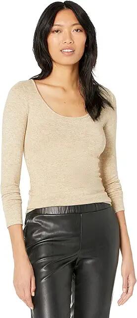 Vince Long Sleeve Open Scoop Neck Tee (Heather Sand Shell) Women's Blouse Cover