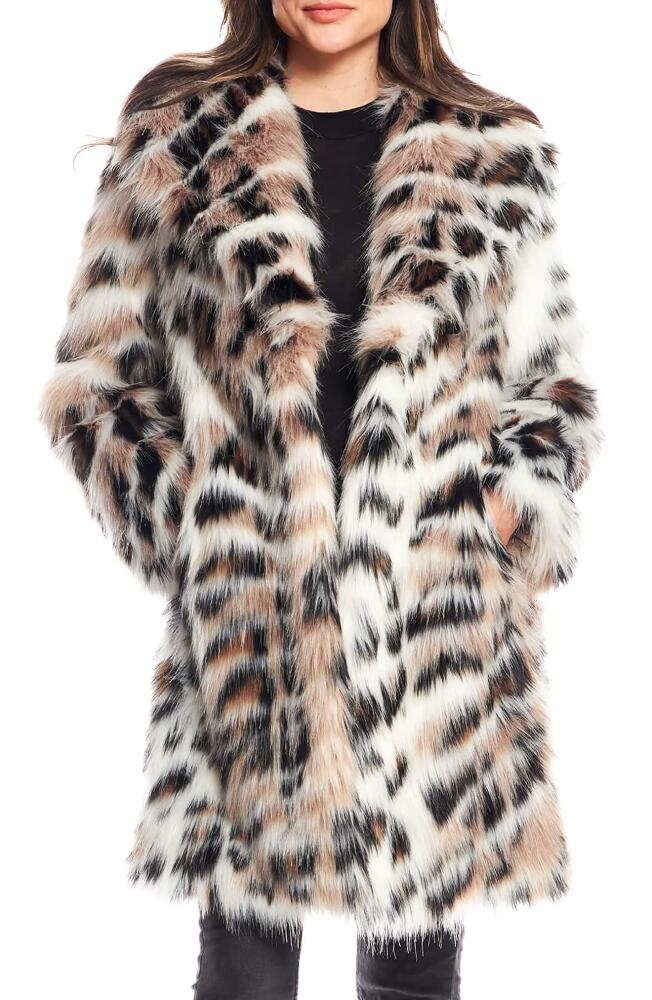 DONNA SALYERS FABULOUS FURS Wild Side Leopard Print Faux Fur Coat in White Multi Cover