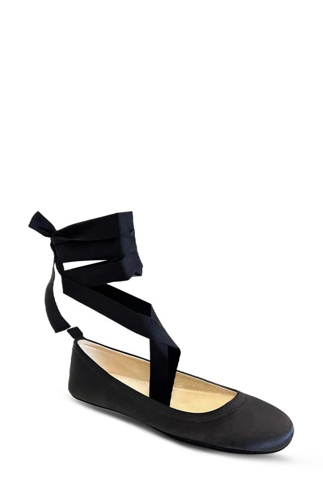 Yosi Samra Simone Ankle Strap Foldable Flat in Black Satin Cover