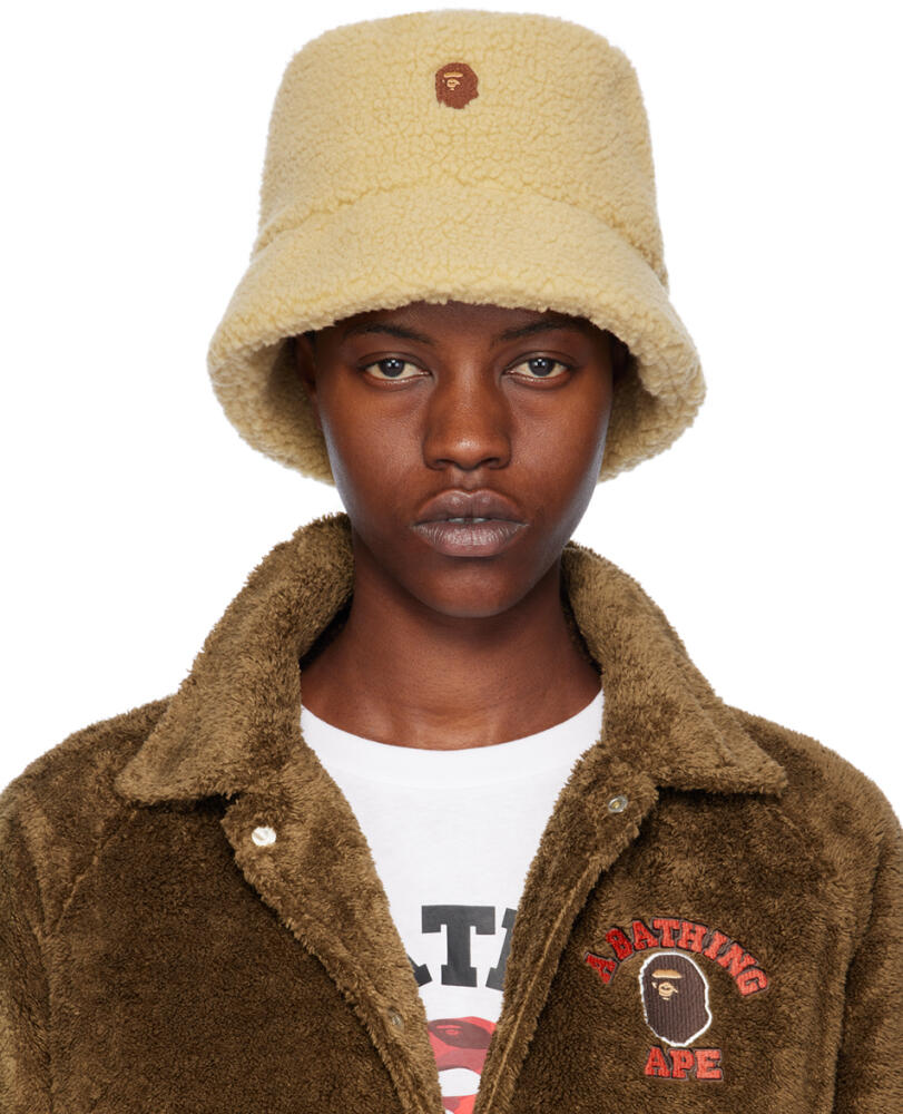 BAPE Beige Ape Head One Point Boa Bucket Hat Cover