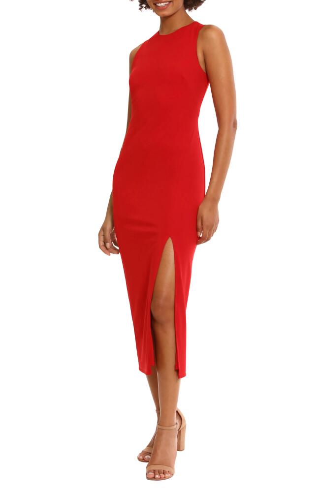 DONNA MORGAN FOR MAGGY High Slit Sheath Midi Dress in Barbados Cherry Cover