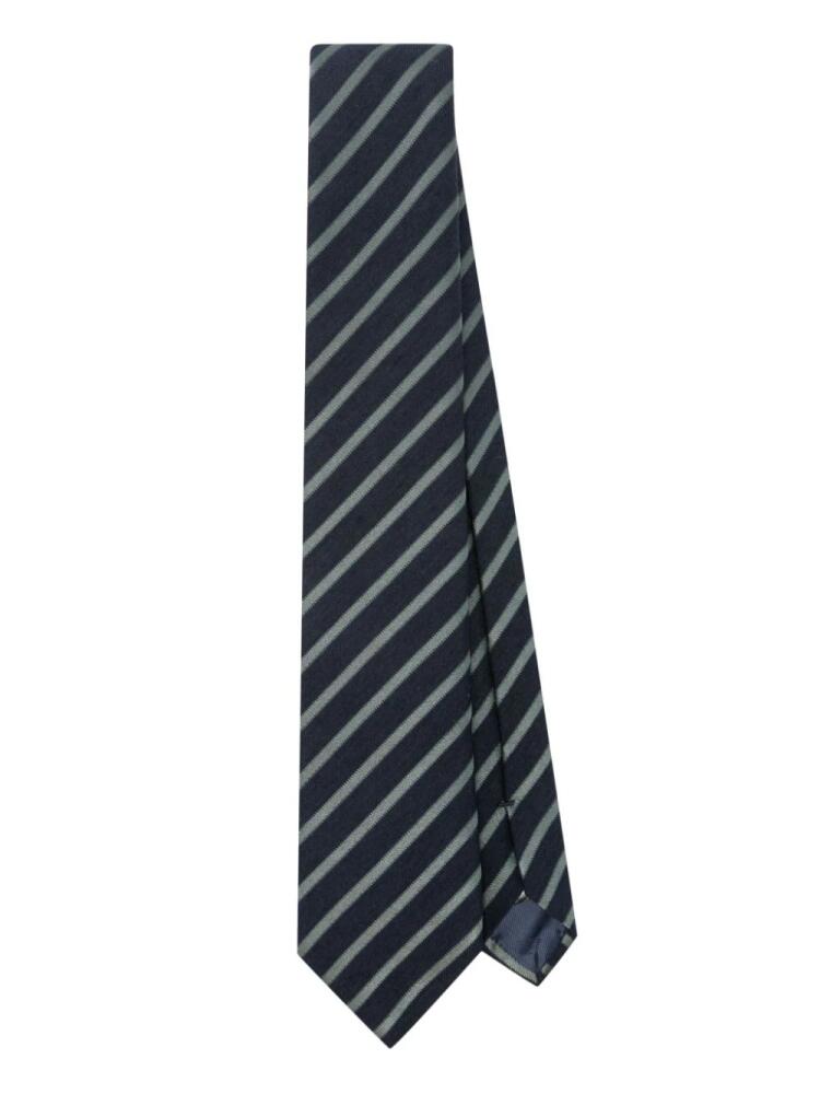 Emporio Armani striped virgin wool-silk blend tie - Blue Cover