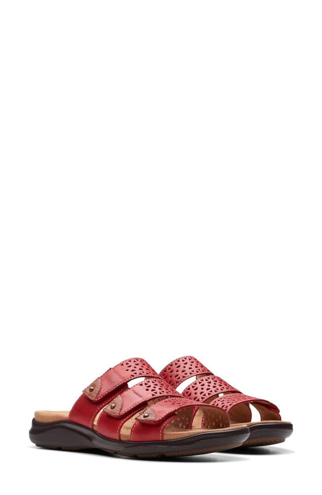 Clarks(r) Kitly Walk Slide Sandal in Cherry Leather Cover