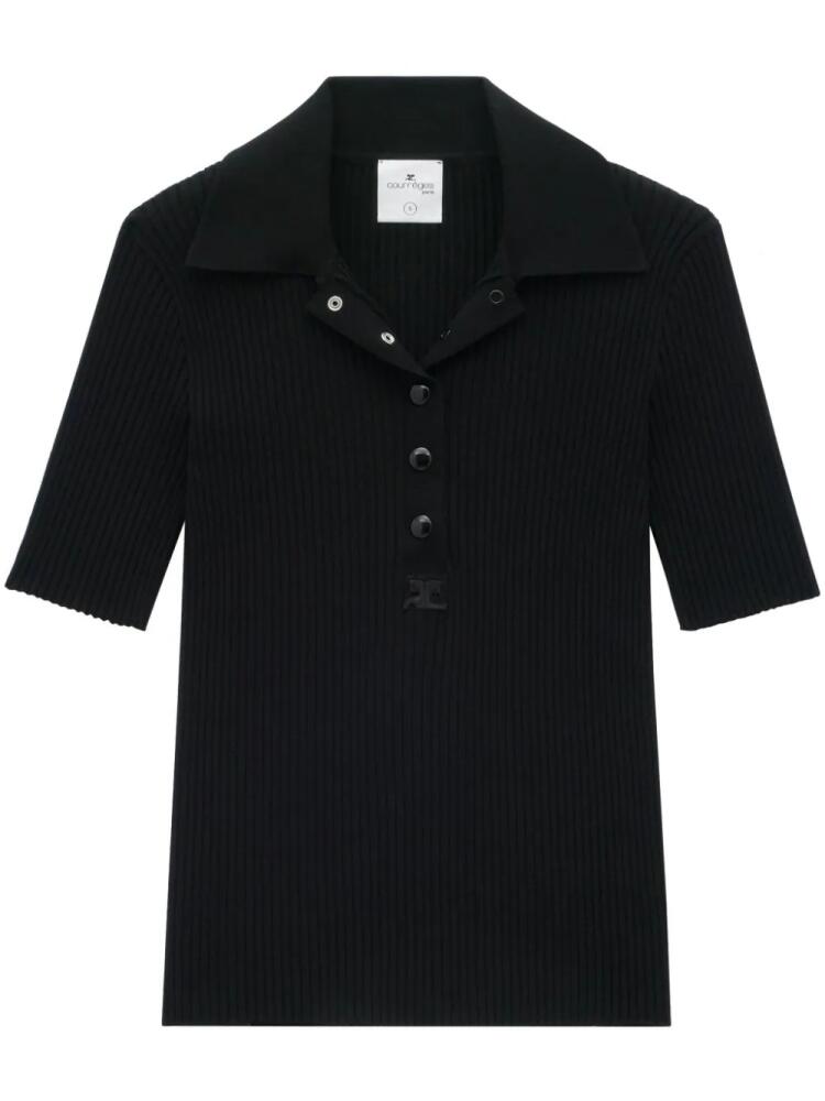 Courrèges AC ribbed-knit polo shirt - Black Cover