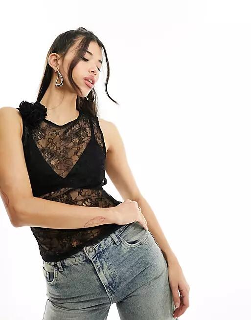 NA-KD x Julieta Padros rose detail lace top in black Cover