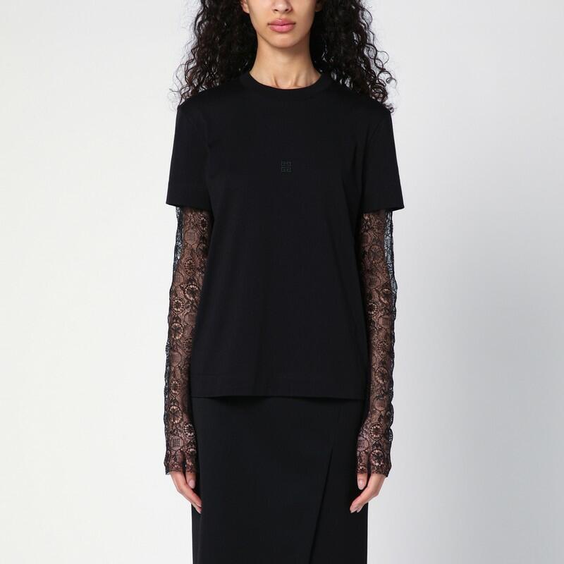 Givenchy Overlapping black T-shirt in cotton and lace Cover