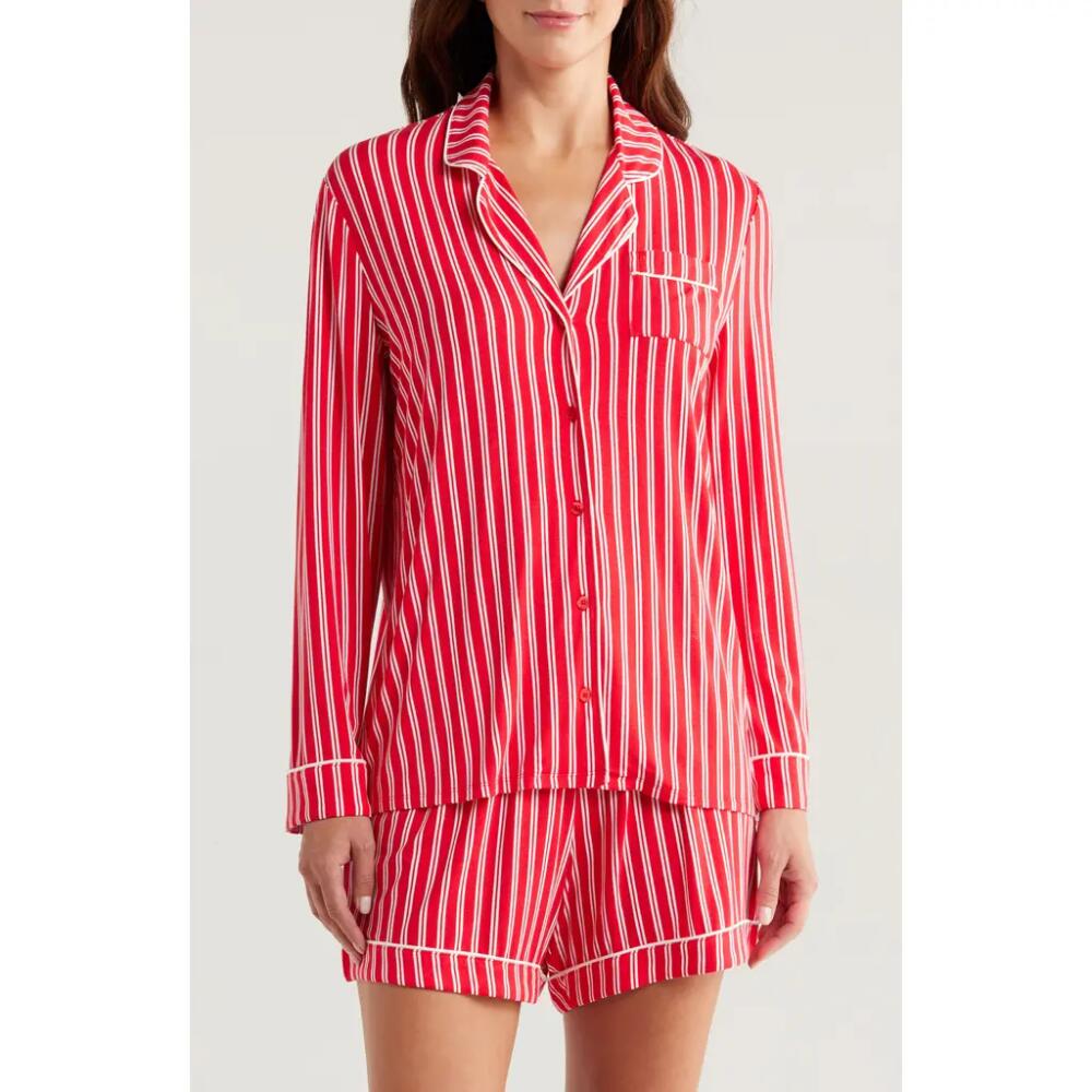 Nordstrom Moonlight Eco Long Sleeve Short Pajamas in Red- Ivory Merry Stripe Cover