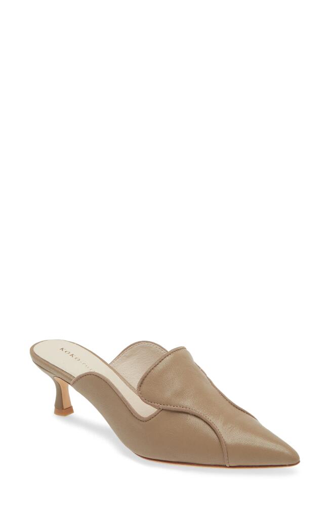 KOKO + PALENKI Parker Pointed Toe Kitten Heel Mule in Camel Leather Cover