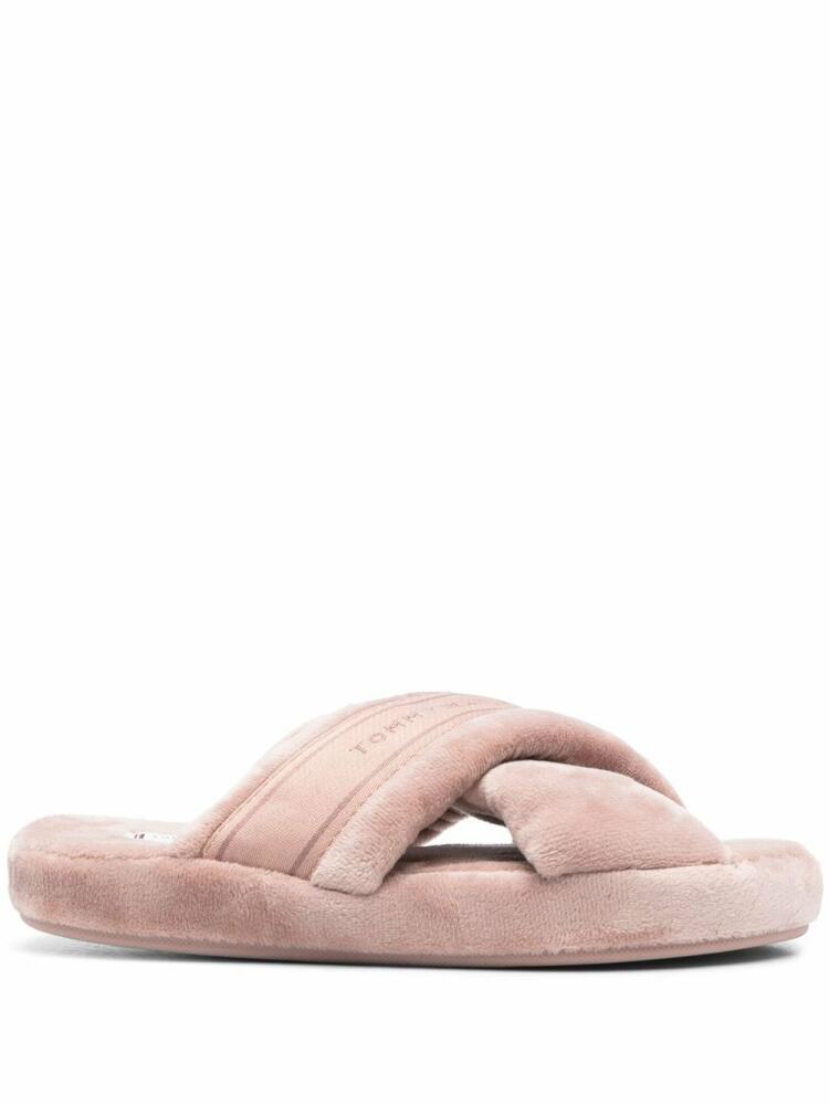 Tommy Hilfiger crossover straps faux-fur slippers - Pink Cover