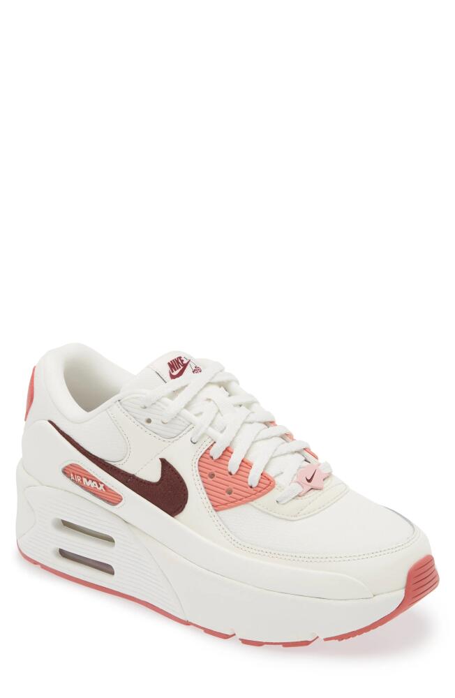 Nike Air Max 90 LV8 SE Platform Sneaker in Sail/Dark Red/Adobe/Pink Cover