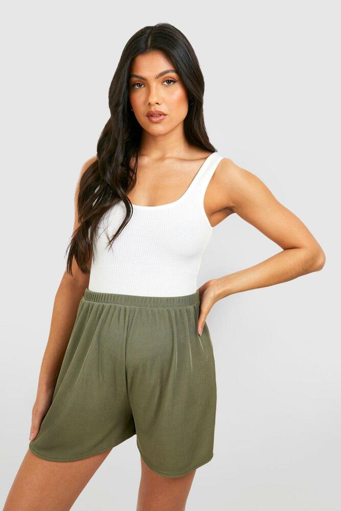 boohoo Womens Maternity Rib Flowy Shorts - Green Cover