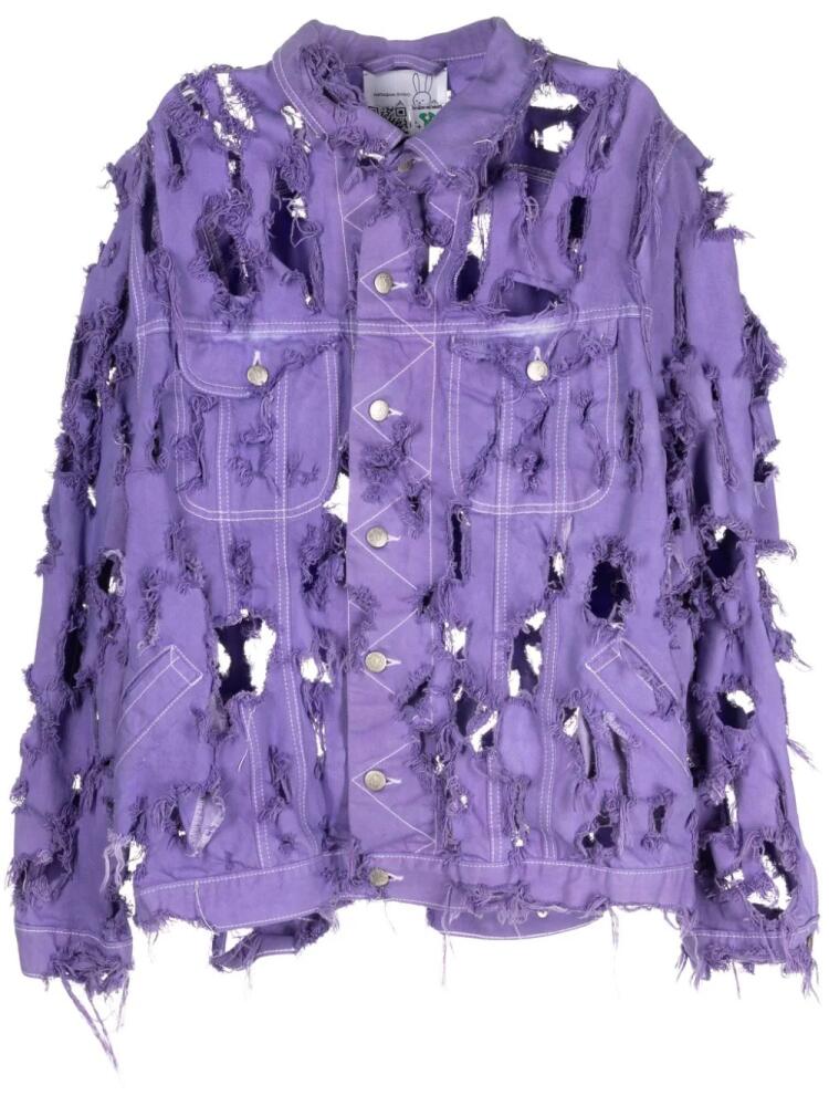 Natasha Zinko ripped buttoned denim jacket - Purple Cover