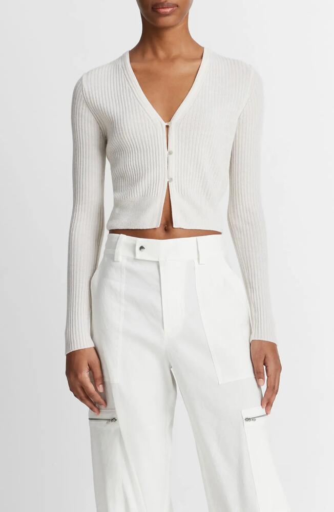 Vince Shrunken Cashmere & Silk Cardigan in Off White Cover