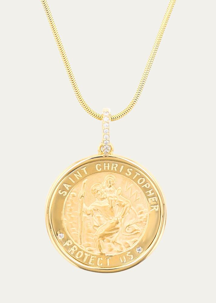 Sheryl Lowe 14K St. Christopher "Protect Us" Pendant on Long Snake Chain, 30"L Cover