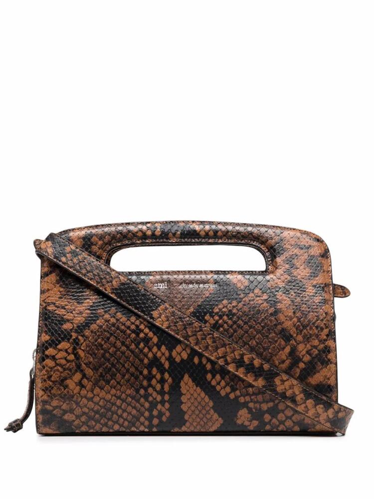 AMI Paris python print leather shoulder bag - Brown Cover