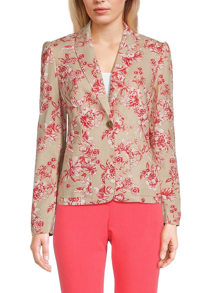 Tommy Hilfiger Women's Floral Linen Blend Blazer - Beige Pink Cover