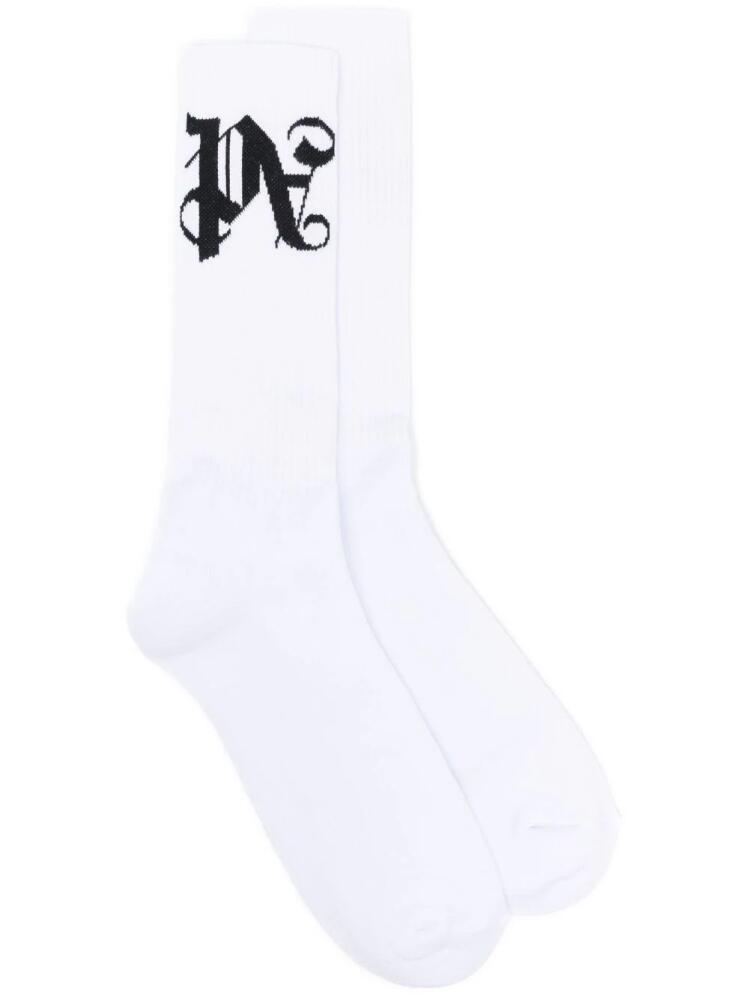 Palm Angels logo-print cotton-blend socks - White Cover