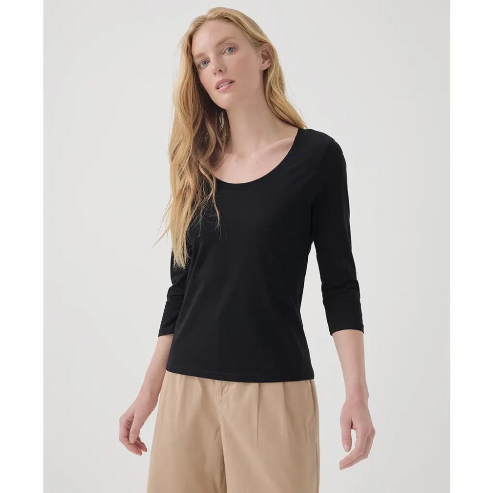 Pact Organic Cotton Softspun Scoop Neck 3/4 Sleeve Tee in Black Cover