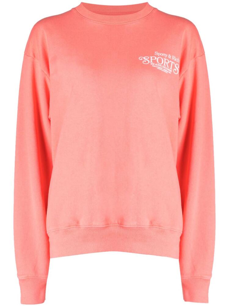 Sporty & Rich embroidered-logo jersey-fleece jumper - Pink Cover