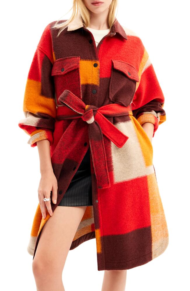 Desigual Checked Overshirt Coat in Orange Cover