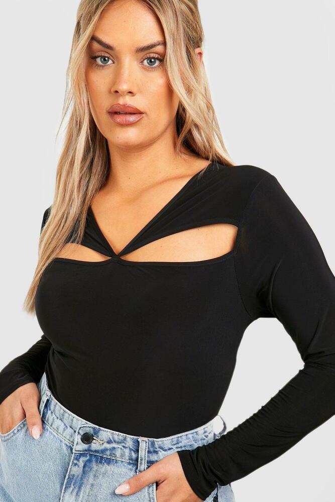 boohoo Womens Plus Cut Out Long Sleeve One Piece - Black Cover