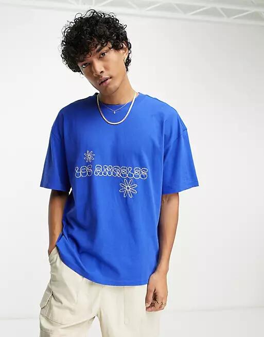 PacSun boxy stitch detail t-shirt in blue Cover