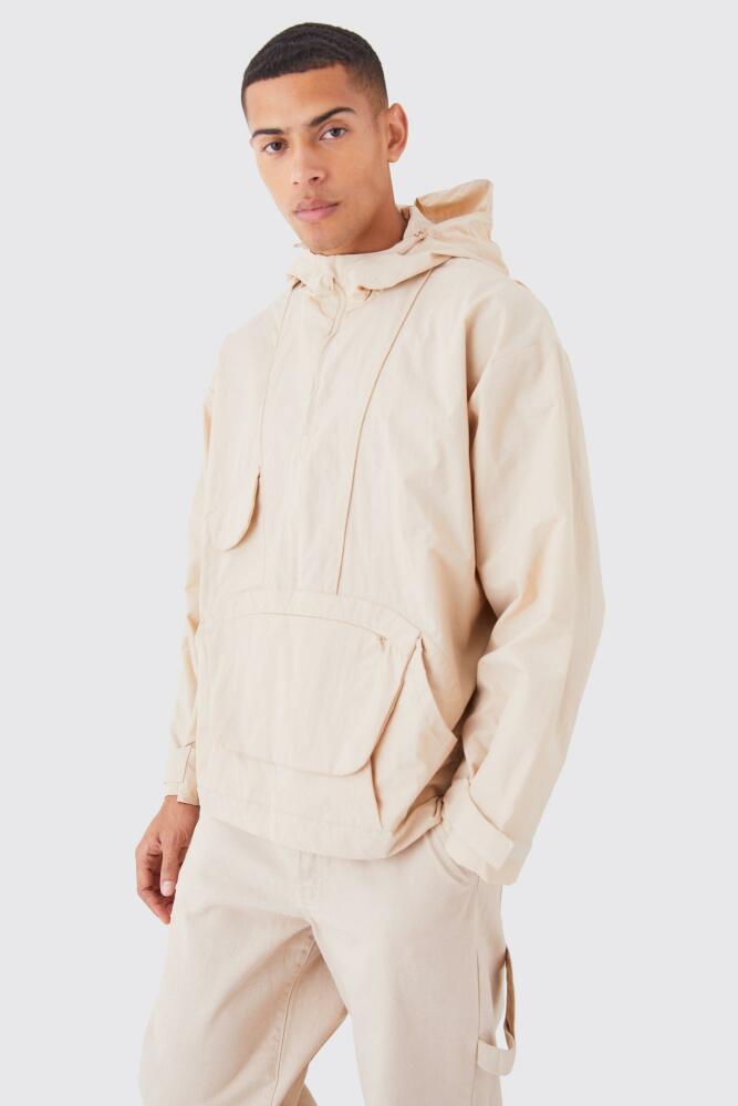 boohoo Mens Half Zip Hooded Cagoule - Beige Cover