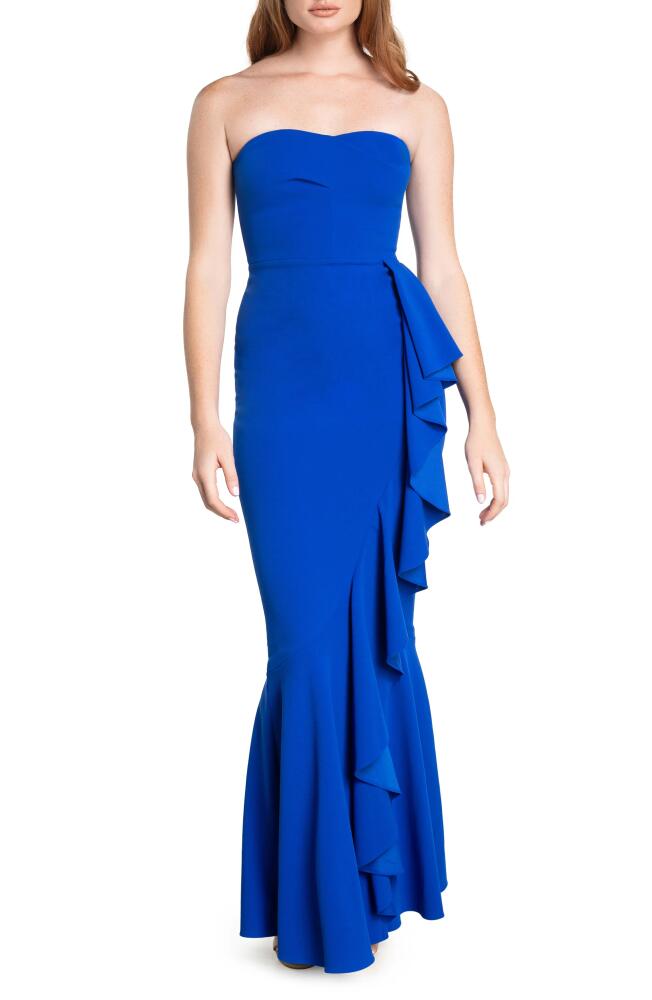 Dress the Population Paris Ruffle Strapless Mermaid Gown in Electric Blue Cover