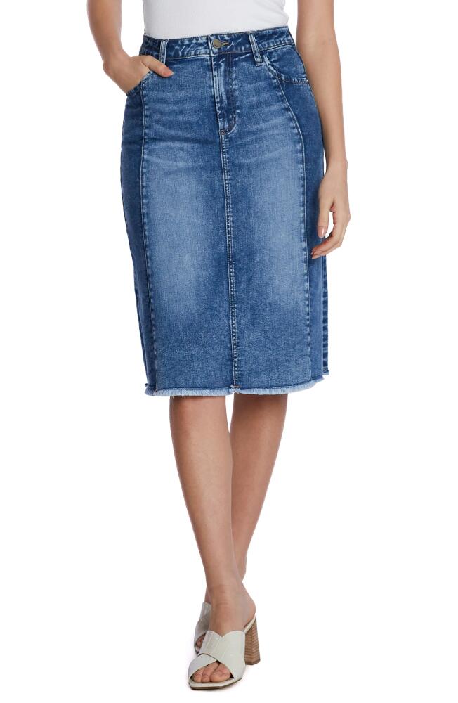 Wash Lab Denim Two-Tone Raw Hem Denim Skirt in Compass Blue Combo Cover