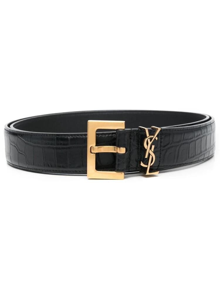 Saint Laurent embossed buckle-fastening 30mm belt - Black Cover