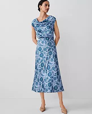 Ann Taylor Floral Cowl Neck Flare Midi Dress Cover