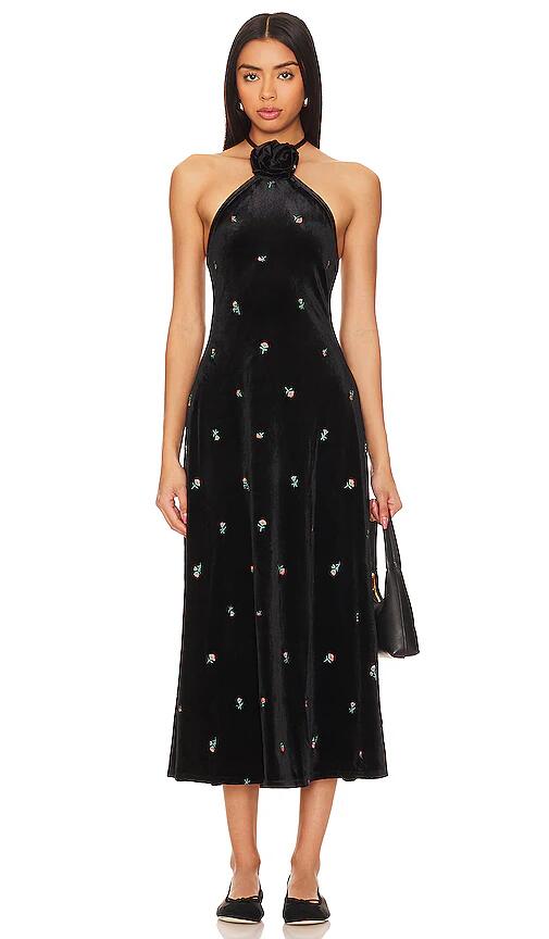 WeWoreWhat High Neck Flower Dress in Black Cover