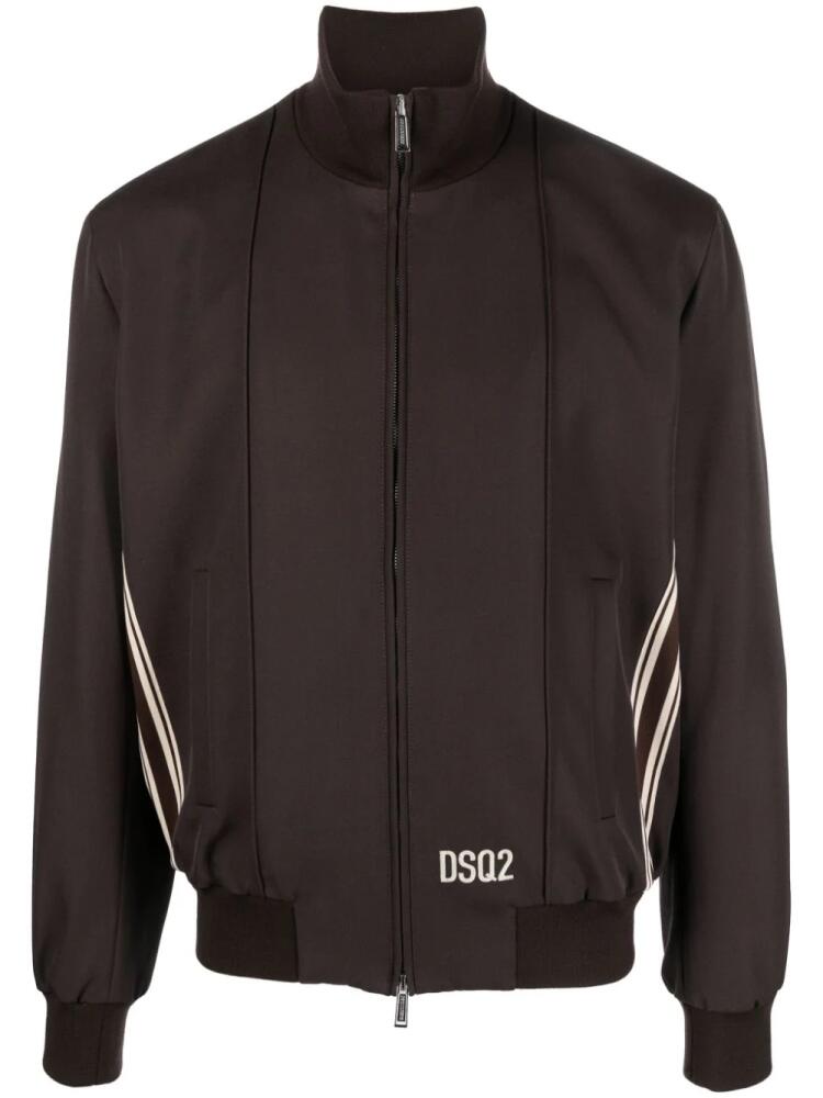 DSQUARED2 logo-print stripe-detailing bomber jacket - Brown Cover