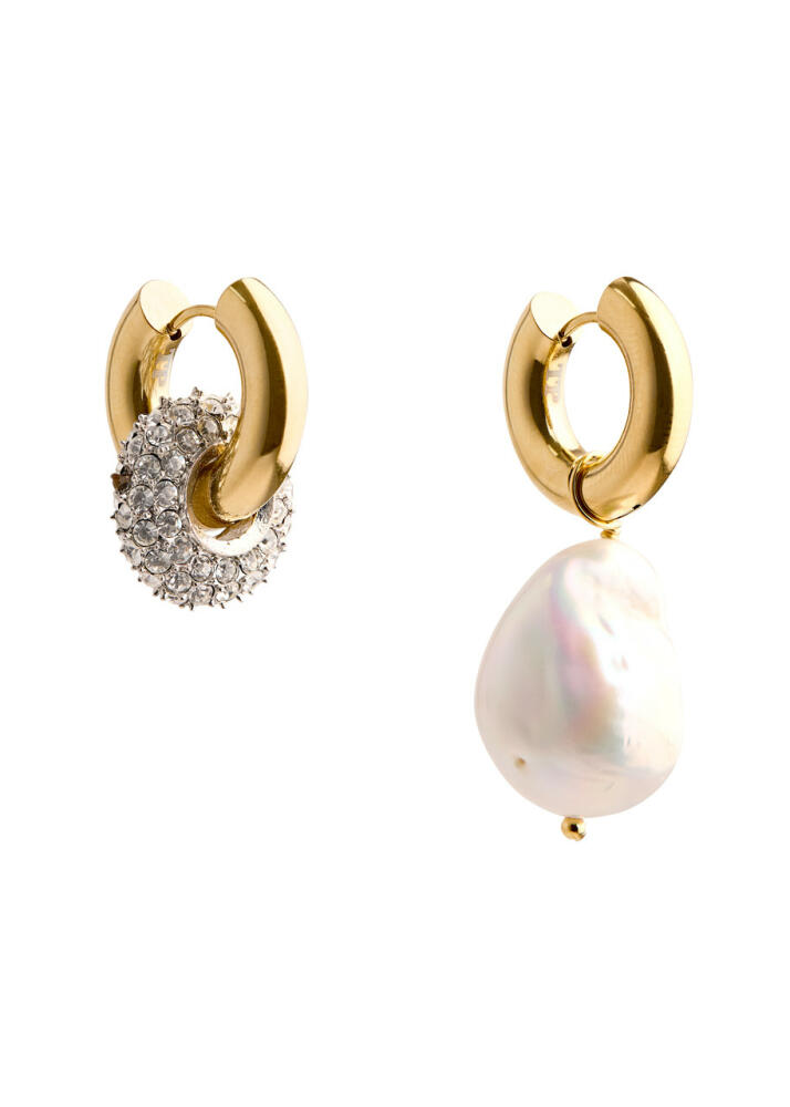 Timeless Pearly Asymmetric 24kt Gold-plated Hoop Earrings - Pearl Cover