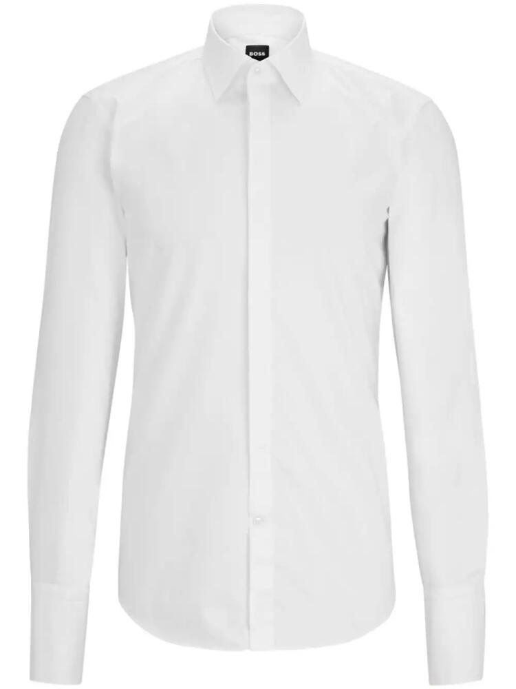 BOSS spread-collar cotton shirt - White Cover