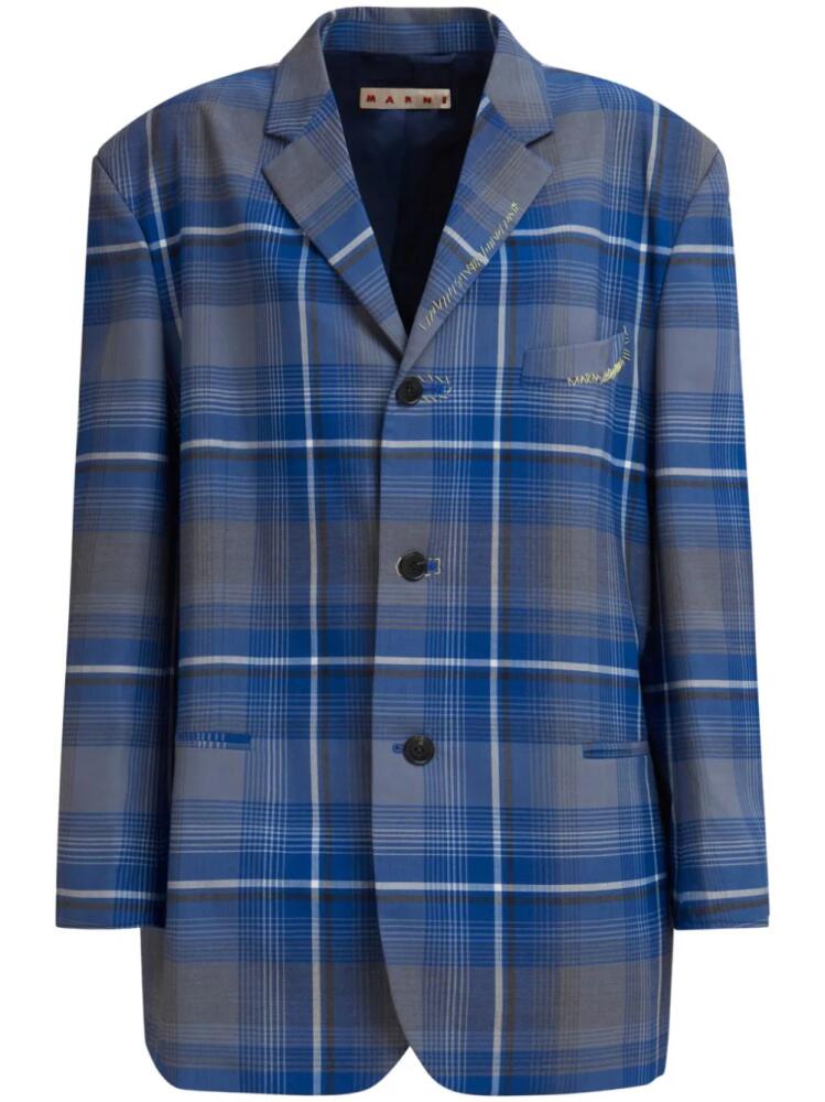 Marni logo-embroidered checked blazer - Blue Cover