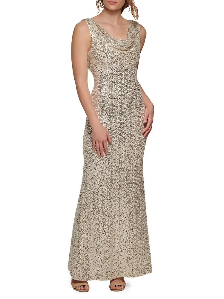 Vince Camuto Women's Sequin Cowlneck Gown - Beige Cover