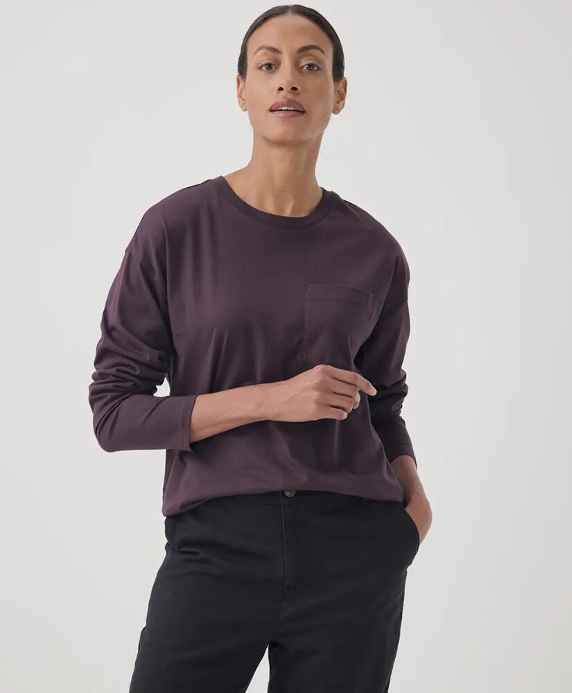 Pact Organic Cotton Softspun Long Sleeve Pocket Tee in Plum Cover