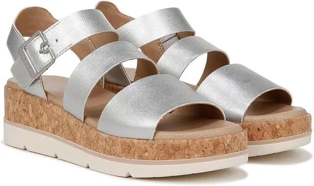 Dr. Scholl's Once Twice Espadrille Platform Wedge Sandal (Silver Metallic/Cork) Women's Sandals Cover