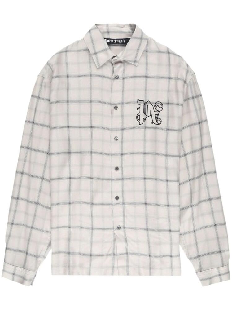 Palm Angels logo-embroidered plaid cotton shirt - Neutrals Cover