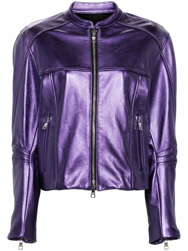 LaQuan Smith metallic leather bomber jacket - Purple Cover