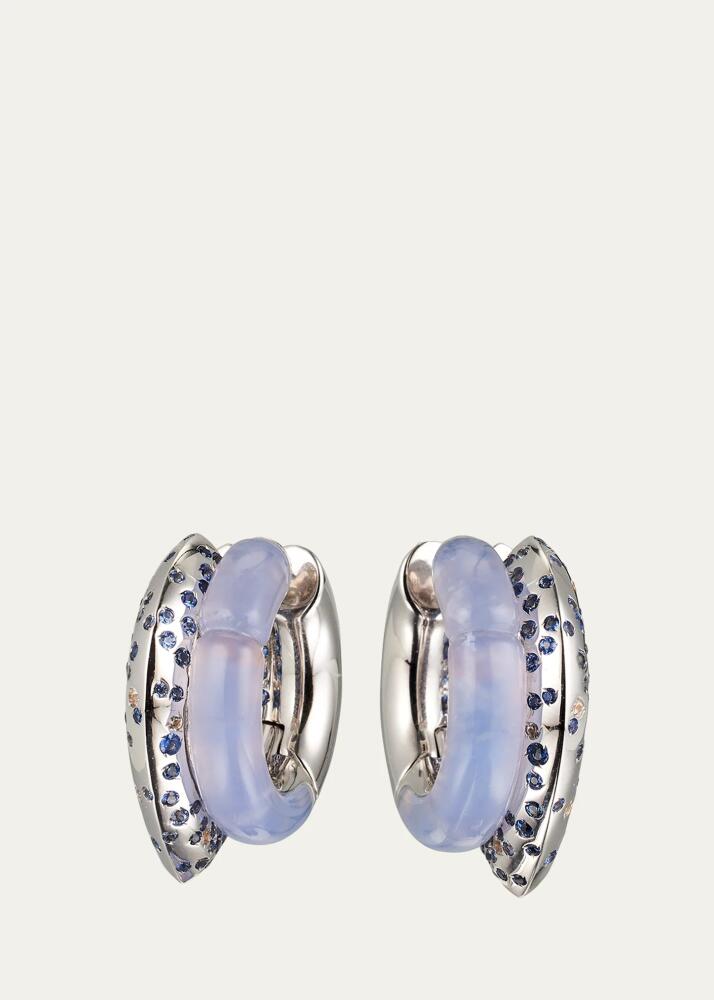 TABAYER Oera Fairmined 18K White Gold Chalcedony and Sapphire Double Hoop Earrings Cover