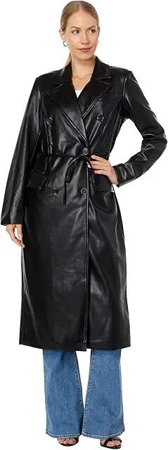 Avec Les Filles Belted Faux Leather Coat (Black) Women's Coat Cover