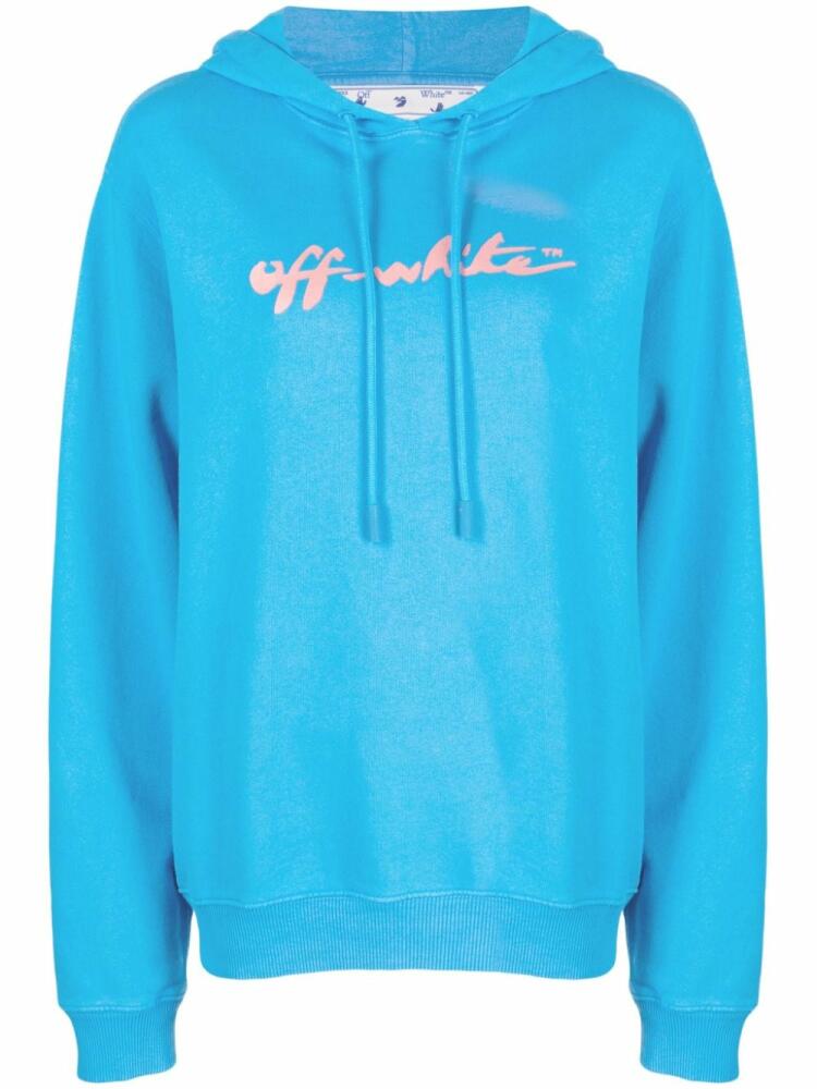 Off-White logo-print cotton hoodie - Blue Cover